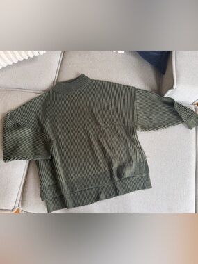 Topshop Oversized Mock Neck Olive Green Ribbed Knit Sweater